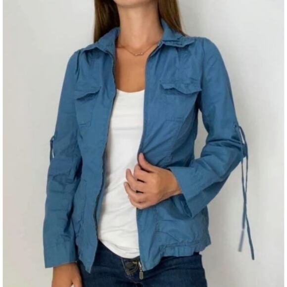 Cabi Full Zip Cargo Utility Jacket Women Size M Blue Roll Up Sleeves Lightweight - Picture 2 of 6